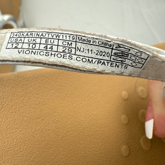 Vionic Sandals Womens 12 White Leather Orthotic Slip-On Comfortable Adjustable - Picture 5 of 11